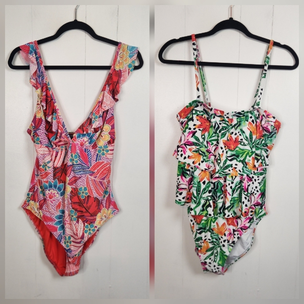 Carribean Joe 1 Piece Swimsuit Bathing Suit Lot Red White Tropical Size 14